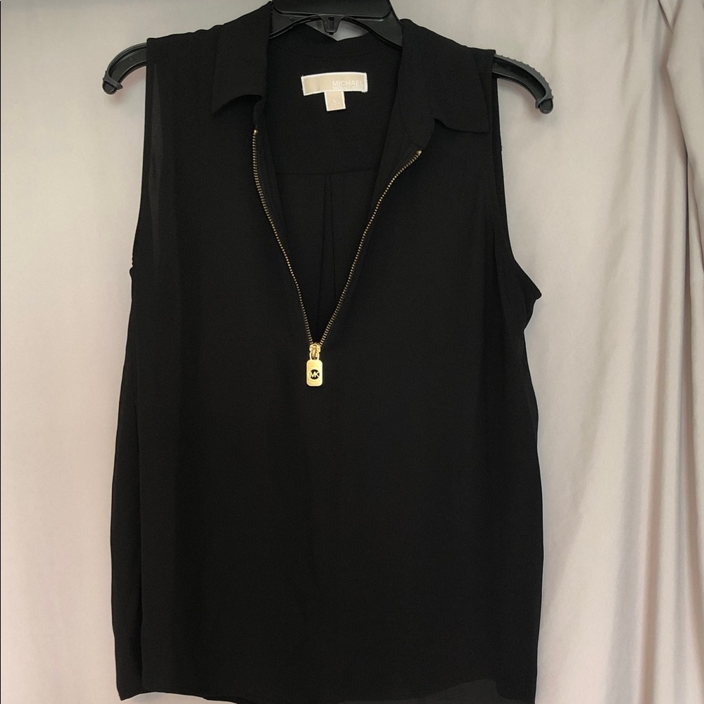 Michael Kors Black Sleeveless Blouse with Gold Zip